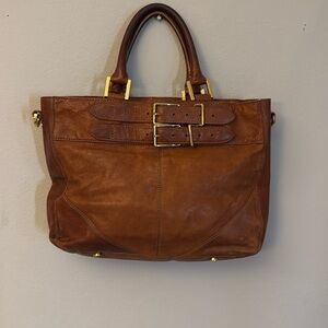 Rachel Zoe Brown Leather Satchel Tote Bag with Detachable Crossbody Strap